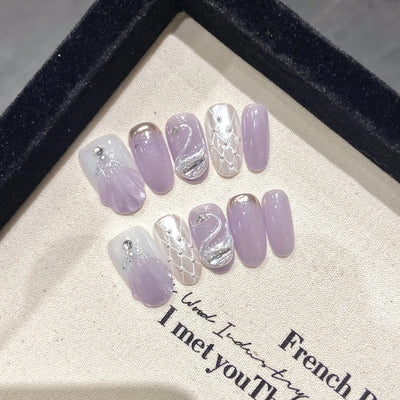 Handmade Blue Aurora Mermaid Press On Nails 10pcs - Smarsty