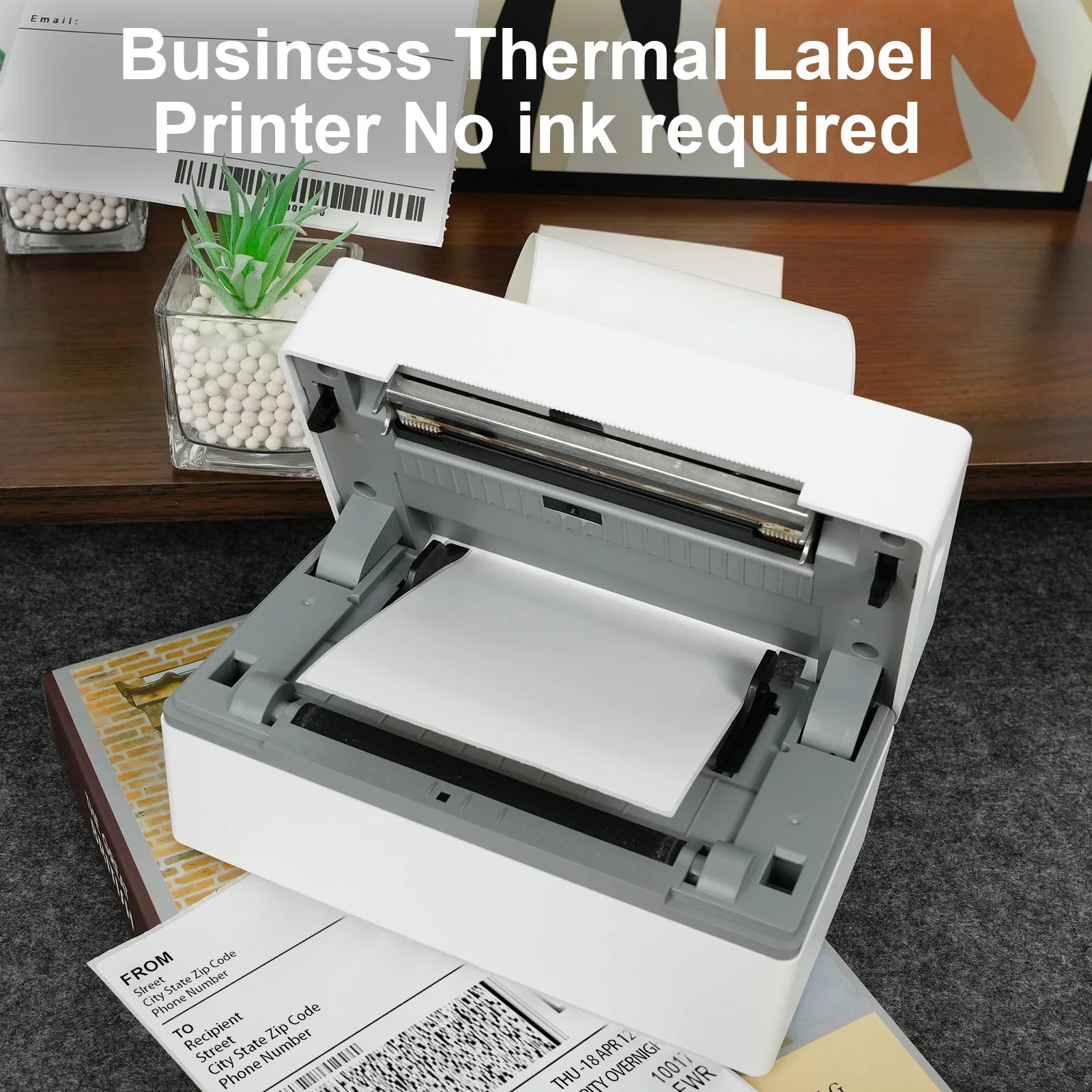 Thermal Label Printer Portable No Ink Required 203DPI 4x6 for Small Business Bluetooth USB High Speed Express Airway Bill