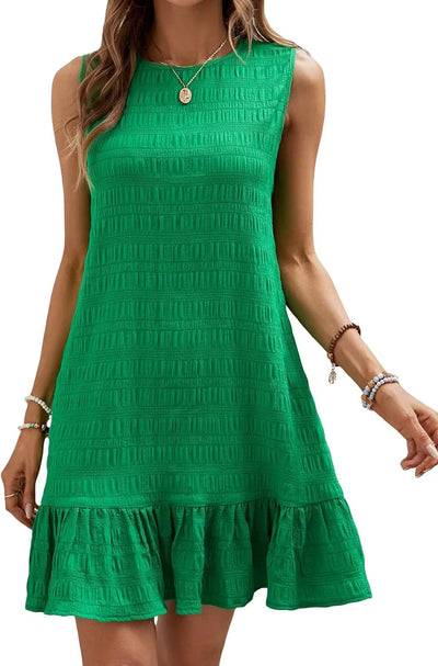 Solid Color Casual Loose Short Dresses For Women 2024 Fashion Summer Women's A-Line Midi Dress Elegant Vintage Female Dresses - Smarsty