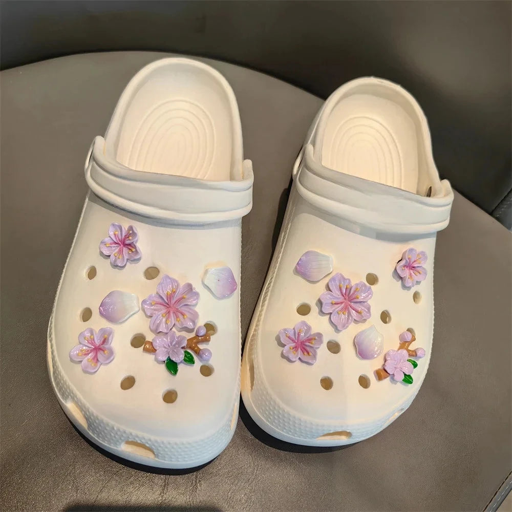 3D Cherry Flowers Set Shoe Charms Clogs Accessoriess DIY Slide Sandals Garden Shoe Decor Buckle Beach Bag Pins Girls Women Gifts