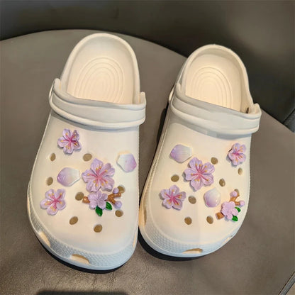 3D Cherry Flowers Set Shoe Charms Clogs Accessoriess DIY Slide Sandals Garden Shoe Decor Buckle Beach Bag Pins Girls Women Gifts
