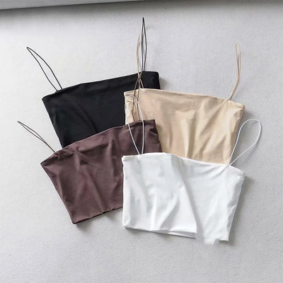 2024 Summer Women's Crop Top Sexy Elastic Cotton Camis sleeveless Short Tank Top Bar - Smarsty
