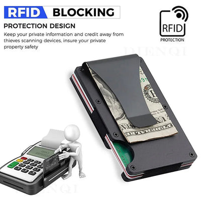 Slim Wallet For Men - Front Pocket RFID Blocking Minimalist Wallet For Men - Metal Wallet With Money Clip For Men - Smarsty