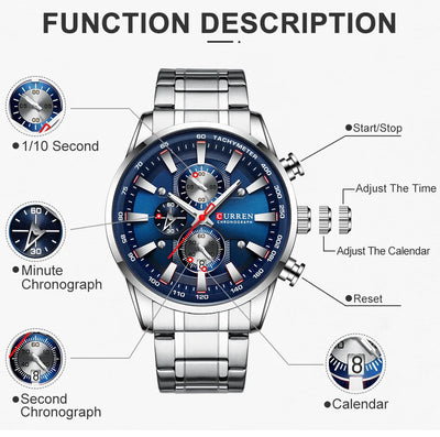 Luxury CURREN Quartz Men’s Watch Waterproof Sport Chronograph - Smarsty