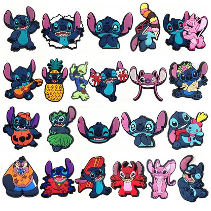 MINISO 22pcs Stitch Collection Shoe Charms Set For Clogs Bag Bubble Slides Sandals,PVC Shoe Decorations Beach Bag Accessories