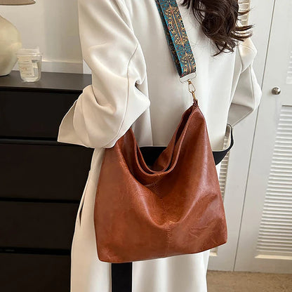 Wide Geometric Strap Shoulder Bag Large Capacity Crossbody Bags For Women,Retro Pu Leather Women's Bag For Shopping Travel - Smarsty