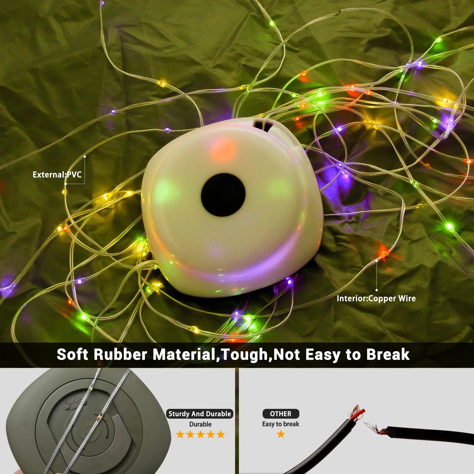 Camping String Lights,33Ft Light with Lanterns (2 in 1 Design),Camping Lights 2000mAh,IPX6 Waterproof,Rechargeable Flashlights by Smarsty