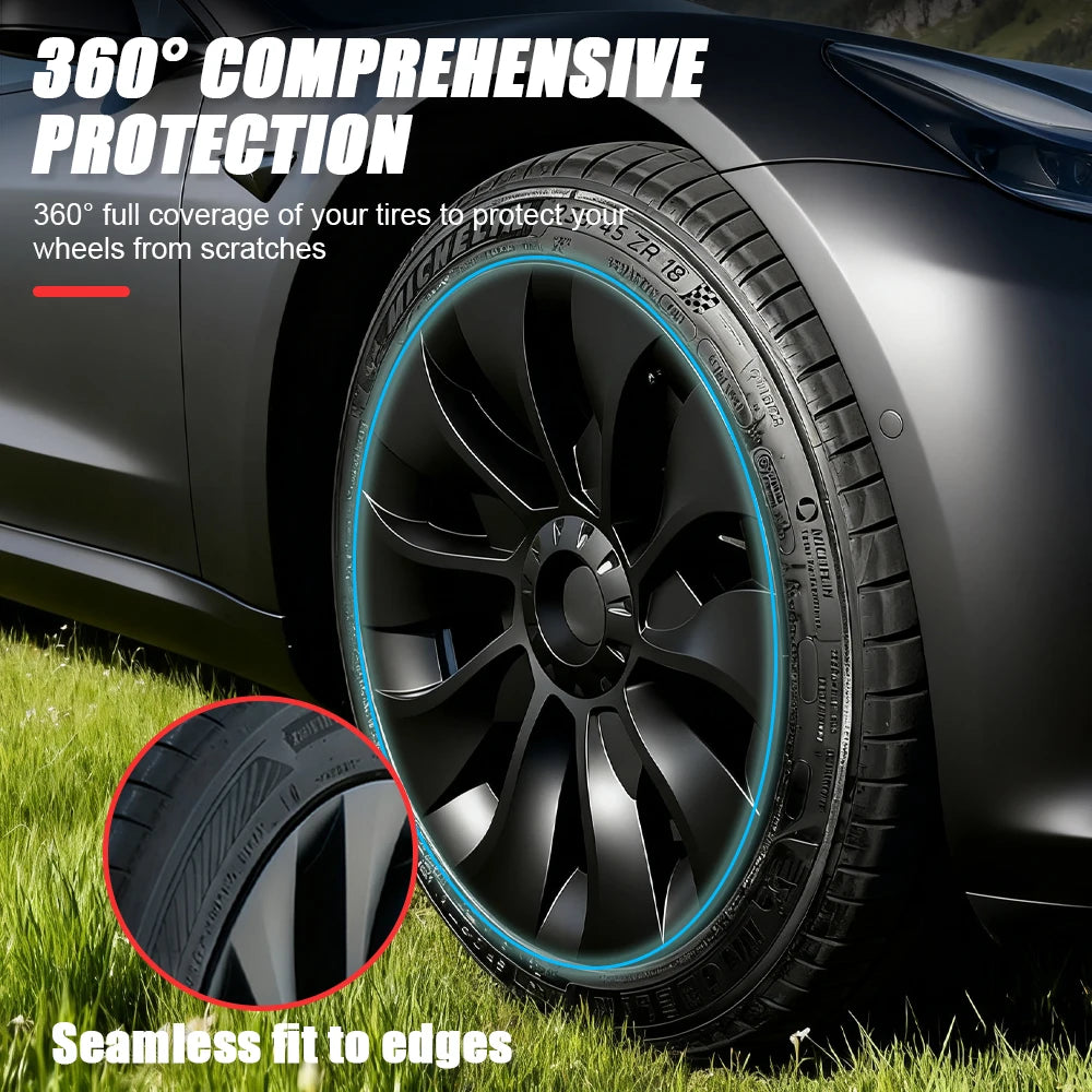 4PCS Hub Cap Performance Replacement Wheel Cap Automobile Full Rim Cover Accessories for Tesla Model 3 18 Inch Hubcap 2018-2023