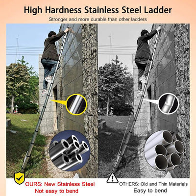 DayPlus Telescoping Ladder Stainless Steel Folding Ladder Portable Extendable Loft Ladder Capacity Max Load 150kg/330lb,EN131 - Smarsty