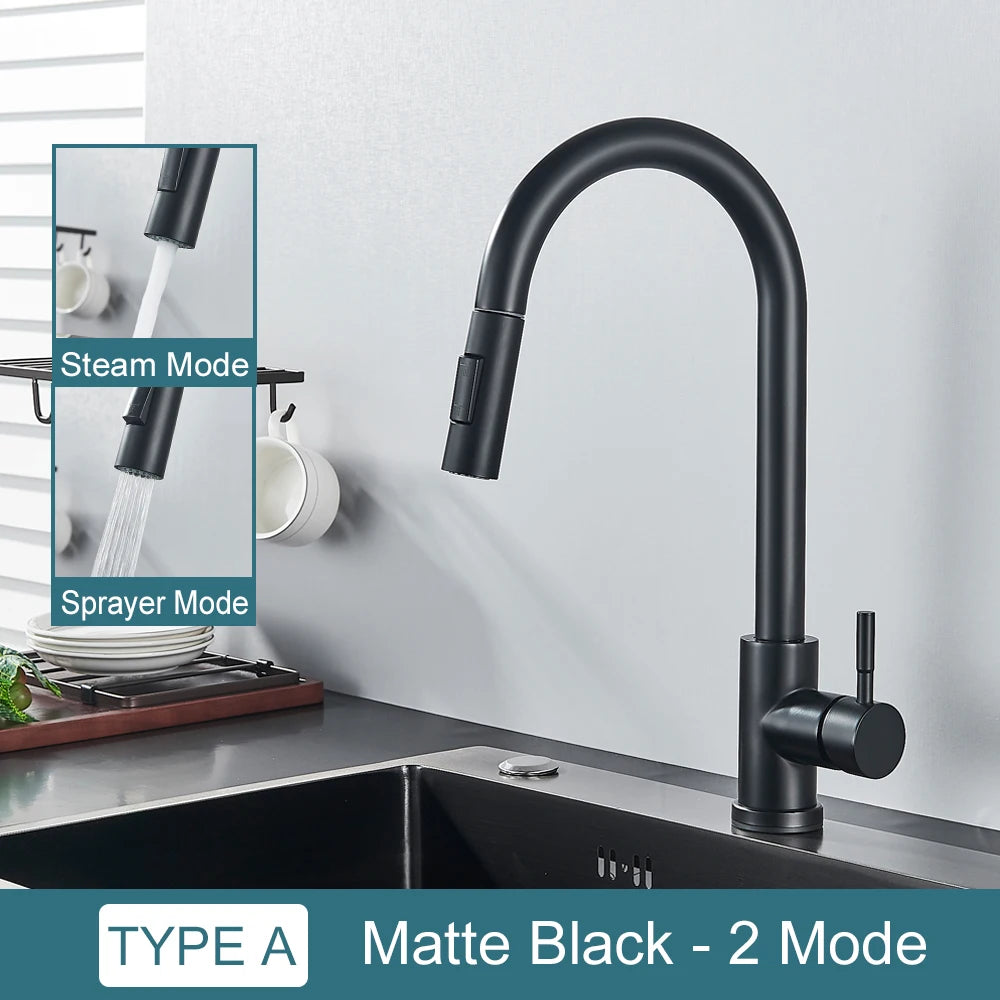 Black Kitchen Faucet with Pull Out Spray Versatile Hot and Cold Water - Smarsty
