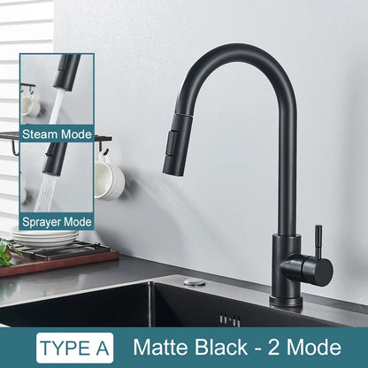 Black Kitchen Faucet with Pull Out Spray Versatile Hot and Cold Water - Smarsty