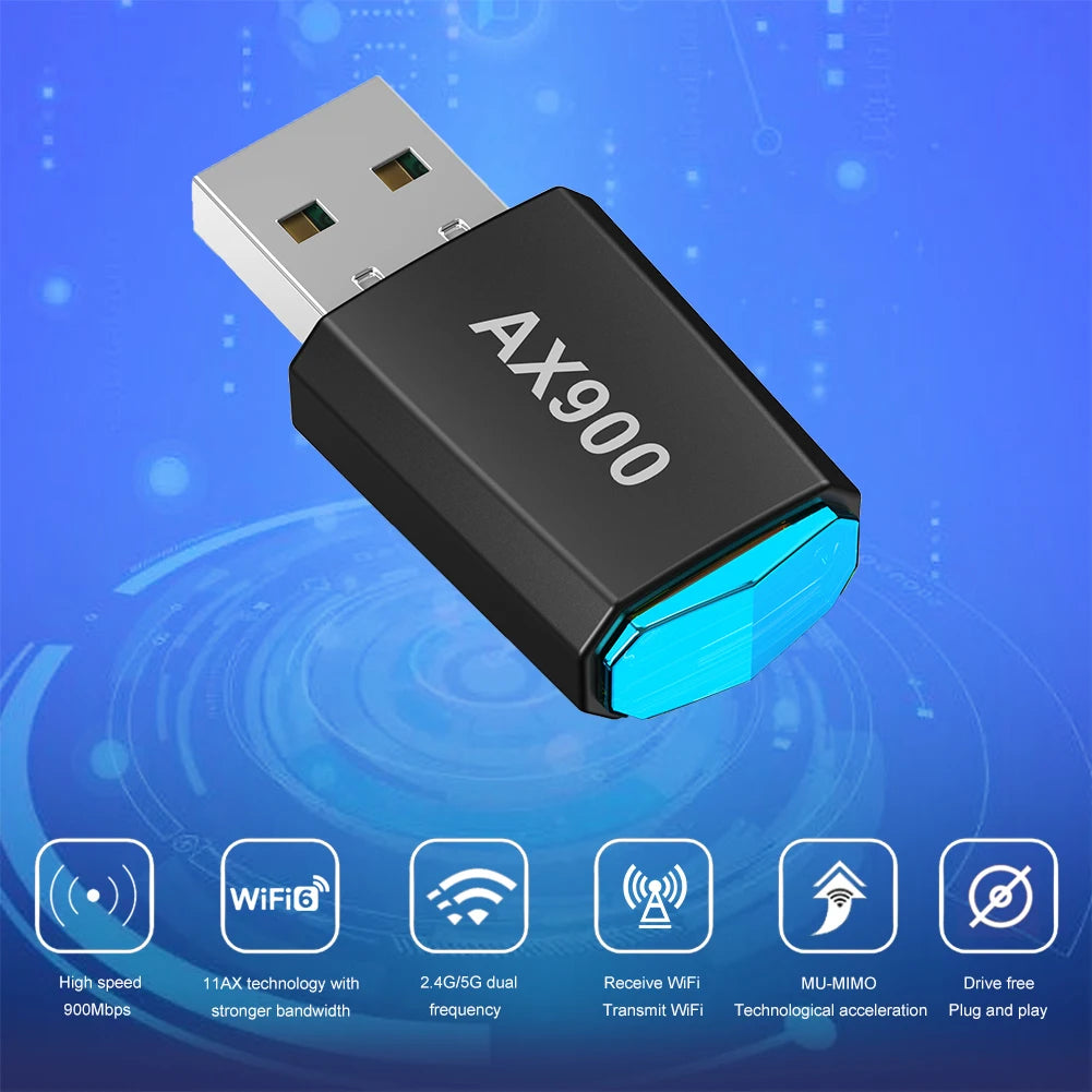 AX900 Driver-Free Wireless Network Card Dual-Band USB Network Card 900Mbps USB WiFi Dongle 2.4G&5GHz for Laptop Windows 7 10 11