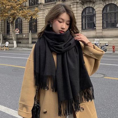 Women Cashmere Wool Scarf Warm Checkered Winter Wrap - Smarsty