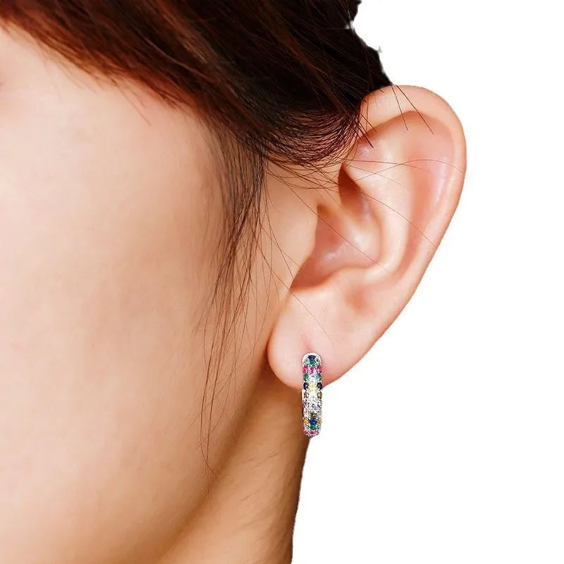 Colorful Silver Mini Hoop Earrings Set for Ladies - Smarsty