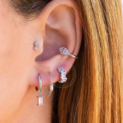 925 Sterling Silver Hoop Earrings White Crystal Luxury - Smarsty