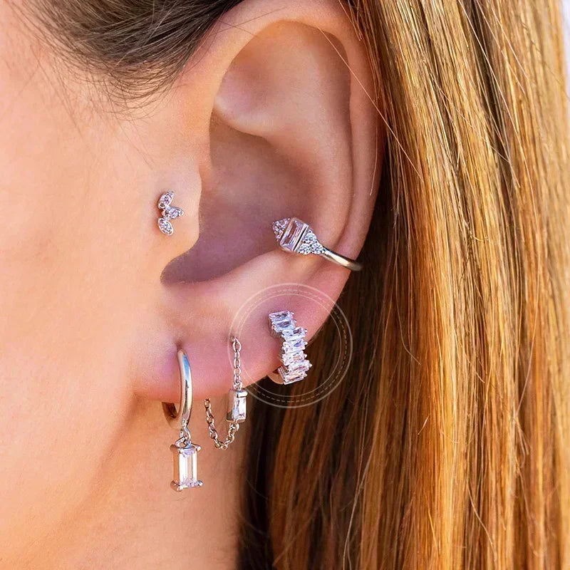 925 Sterling Silver Hoop Earrings White Crystal Luxury - Smarsty