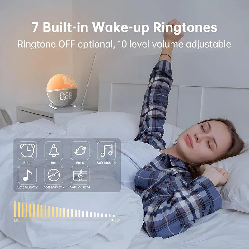 Wake Up Light Sunrise Alarm Clock with Natural Sounds - Smarsty