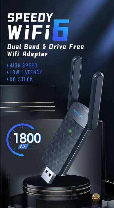 1800Mbps WiFi 6 USB Adapter 5G/2.4GHz USB3.0 Wi-fi Dongle Wireless 802.11ax Network Card High Gain Antenna For Windows 10 11 - Smarsty