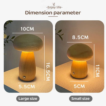 Wooden Mushroom Night Light with Stepless Dimming - Smarsty