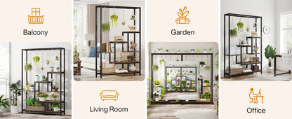 Tribesigns 5 Tiers Tall Indoor Plant Stand 70.9 inches Large Metal Plant Shelf with 10 PC S Hanging Hooks for Garden