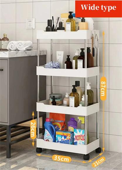 1pc 3/4 Tier Rolling Storage Cart High Capacity Storage Shelf Movable Gap Storage Rack Kitchen Bathroom And Livingroom Organizer