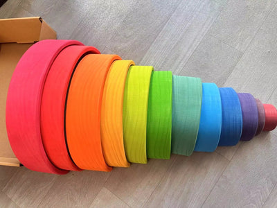 High Quality Wooden Toys Lime Wood Rainbow Arch Stacking Blocks Building Semi Color Sorting Peg Dolls Balls Slat for Kids Play - Smarsty