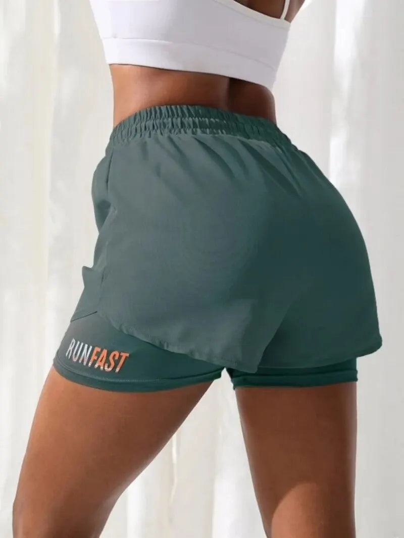 Women's High Rise Yoga Shorts With Elastic Proximity Control Running Shorts, Fake Two Pieces Pants - Smarsty