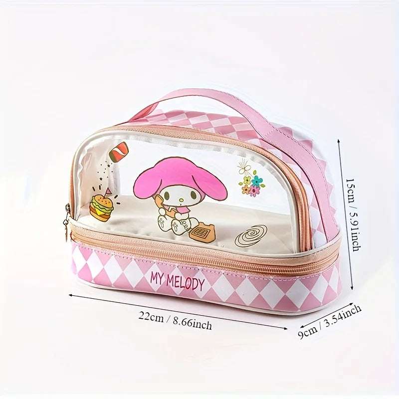 Hello Kitty & Kuromi PU Material Cosmetic Bag, Cinnamoroll Large Capacity School Supplies Organizer, With Organizer Compartment - Smarsty