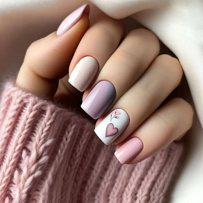 24 Piece Short Square Fake Nails with Colorful French Design - Smarsty