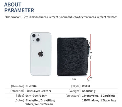 Genuine Leather Men Women Cute Short Wallet Luxury Solid Zipper Coin Purse rfid Bank Credit Card Holder Slim Small Money Bag