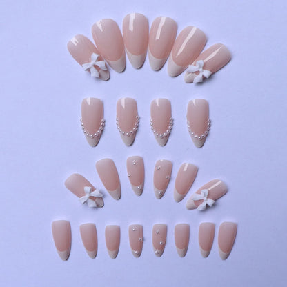 Pink Bowknot Stiletto Press On Nails 24PCS Full Cover - Smarsty