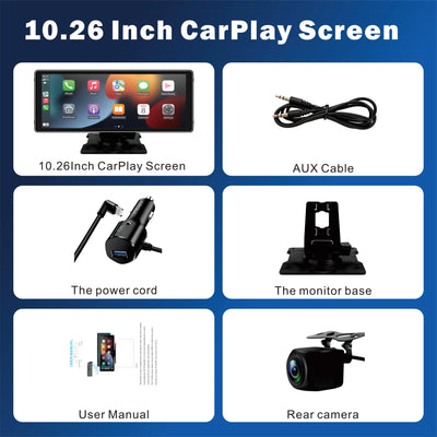 Pionray 10.26” CarPlay Android Auto Car Radio Multimedia Video Player IPS Touch Screen With AUX USB Supports Reversing Camera
