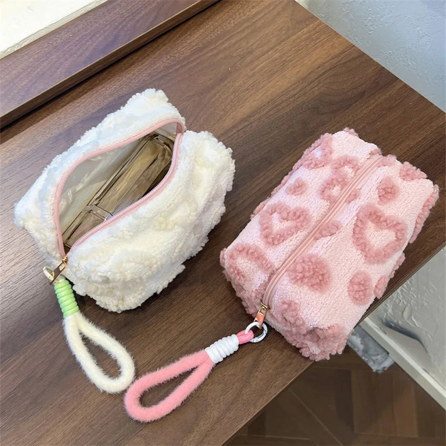 Soft Plush Makeup Bag Portable With Handle Travel Organizer - Smarsty