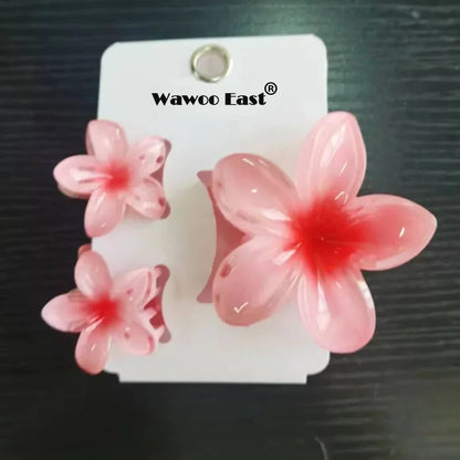 Pack Of 3 Flower Claw Clips Beach Summer Hair Accessories - Smarsty