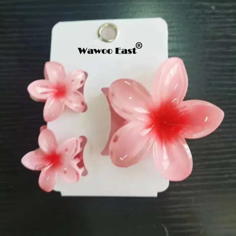 Pack Of 3 Flower Claw Clips Beach Summer Hair Accessories - Smarsty