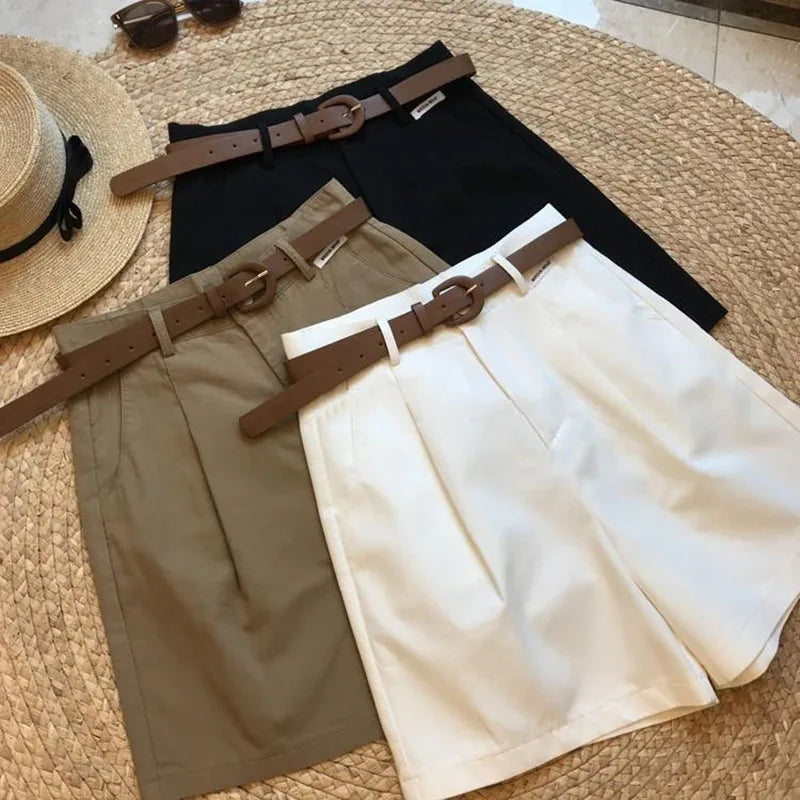 [Delivery belt] Summer new wide leg shorts Thin cotton A-frame shorts Office ladies classic loose casual zipper shorts for women - Smarsty