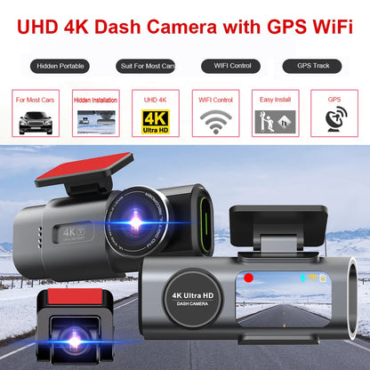 4K Dash Cam Dual Lens Night Vision With GPS VideoRecording - Smarsty