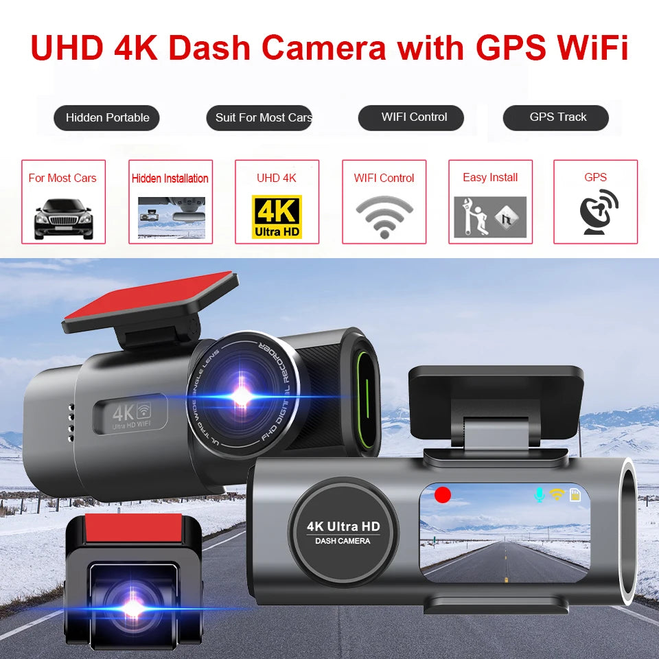 4K Dash Cam Dual Lens Night Vision With GPS VideoRecording - Smarsty