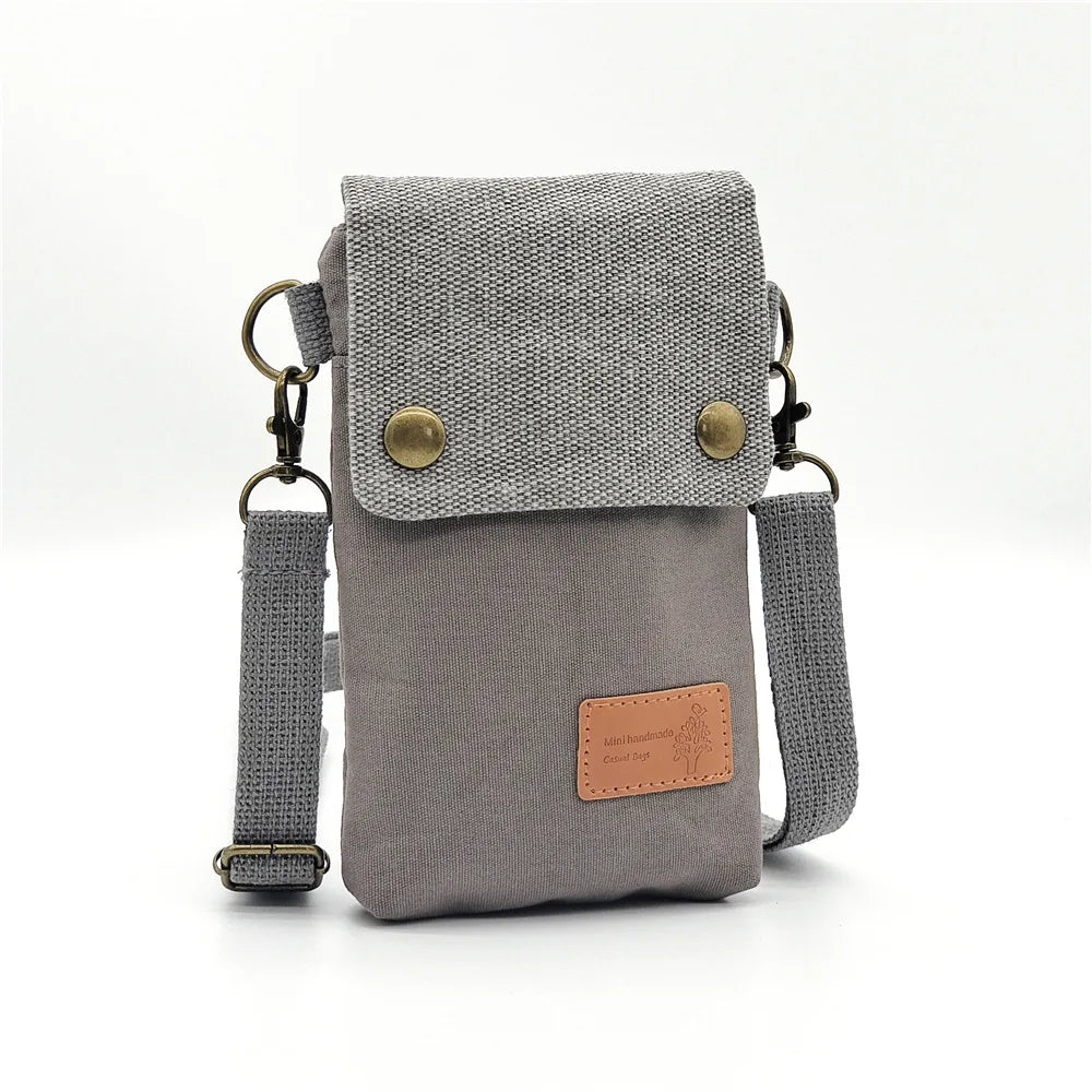 Canvas Crossbody Bag With Cell Phone Pocket And Coin Purse - Smarsty