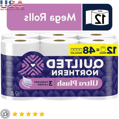 Ultra Plush 3-Ply Toilet Paper Bulk Pack 12 Mega Rolls Soft Absorbent Lint Free 255 Sheets Per Roll Septic Safe Premium Comfort