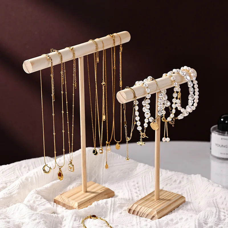 Solid Wood Jewelry Display Stand With Wooden Base - Smarsty