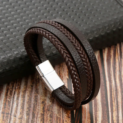 Men Leather Bracelet with Tiger Eye Beads Stylish Gift - Smarsty