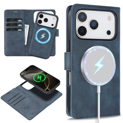 2 in 1 MagSafe Magnetic Leather Phone Case for IPhone 17 Air 16 Pro Max 15 Plus 14 13 12 16E Card Slots Wallet Protective Cover