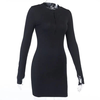 Long Sleeve Dresses for Women Black Sexy Club Bodycon Mini Dress Y2k High Waist Ladies Korean Short Dress Basic Autumn Winter - Smarsty