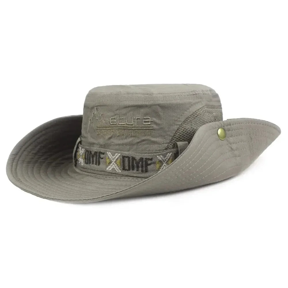 Summer Men Bucket Hat Outdoor UV Protection Wide Brim Panama Safari Hunting Hiking Hat Mesh Fisherman Hat Beach Sunscreen Cap - Smarsty