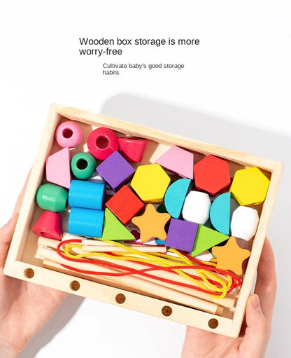 Montessori Wooden Toys Color Shape Matching Puzzle Game Colorful Beaded Color Cognition Early Educational Toys Gift for Children - Smarsty