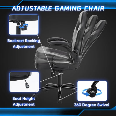 Ergonomic Office Computer Home Gaming Desk Chair Adjustable PU Leather Racing Chair Flip-up Armrest For Christmas Furniture