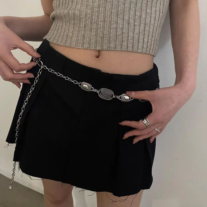 Silver Retro Waist Chain Belt Thin Metal Accessory - Smarsty