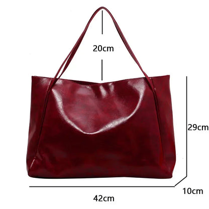 Women PU Leather Tote Bag Large Capacity Shoulder Crossbody - Smarsty
