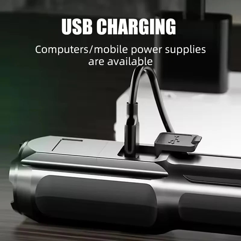 LED Camping Torch Flashlight High Power Rechargeable USB Spotlight Zoom Lantern Built-in Battery For Fishing Outdoor Waterproof - Smarsty